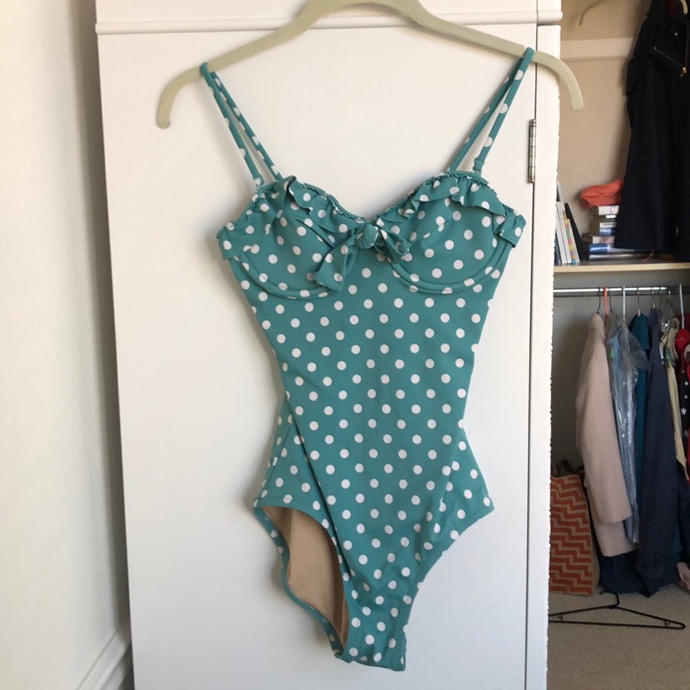 Jcrew mint white polkadot one piece swimsuit